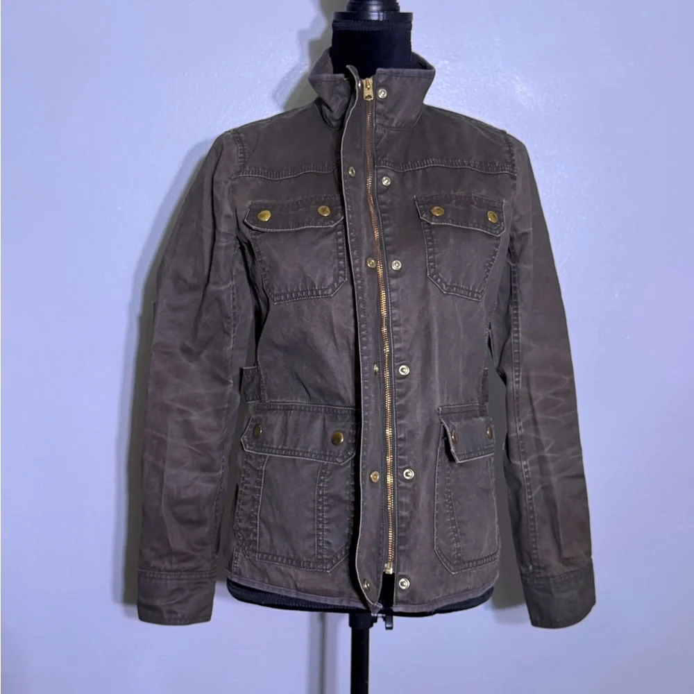 J.Crew The Downtown Waxed Cotton Moss Green Military Field Jacket Womens Sz XS - Picture 1 of 8